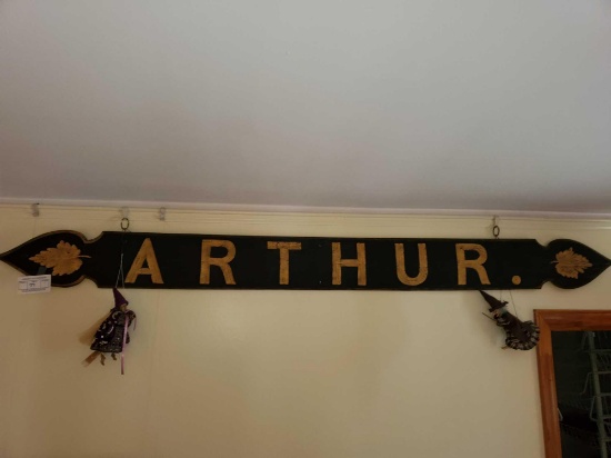 "Arthur" Wall Hanging, Carved, Painted On Board, Includes 2 Witches