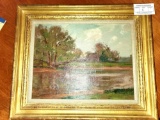 Oil Painting, Walter Clark, N.A., Landscape Scene, Framed