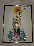 Geisha Multi Medium Picture Original, Unsigned, Bright Beautiful Colors, Framed Under Glass