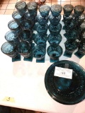Set of Blue Glasses and Plates