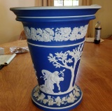 Large Wedgwood Vase - Dark Blue, with Flower Frog Insert