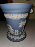 Wedgwood jasper Ware Vase - Blue, Cherubs, With Flower Frog