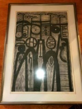 Costello African Art Print, 6/10, Signed Costello '72, Matted and Framed