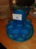 Blue Hobnail Pitcher and Glasses Set