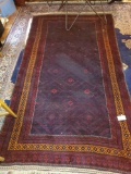 Turkish Area Rug, Hand Made, Blues and Burgundy