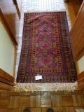 Turkish Area Rug, 100% Wool, Hand Made, Burgundy, Orange, Blue, Green and Purple