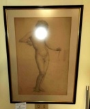 A.F. W. Ganz Nude Male Pencil Drawing, Dated Feb. 14, 1982, Matted and Framed Under Glass
