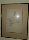 Male Posing Sketch, Matted and Framed Under Glass