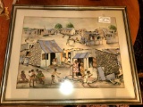 African Village Watercolor, Signed P.D. Mogano, Matted and Framed Under Glass
