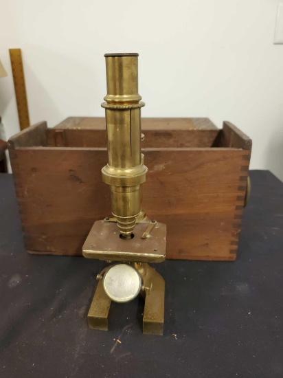 Vintage Microscope in Case, Brass, No Markings