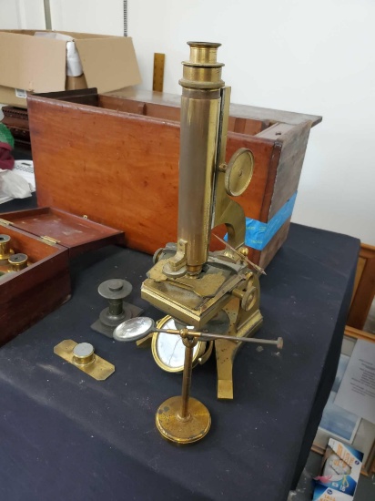 M. Pillischer Microscope, #78, Wood Case and Accessories