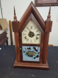 Cathedral Style Mantle Clock, Waterbury, With Key and Pendulum