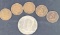 5 Wheat Pennies and 1972 Kennedy Half Dollar