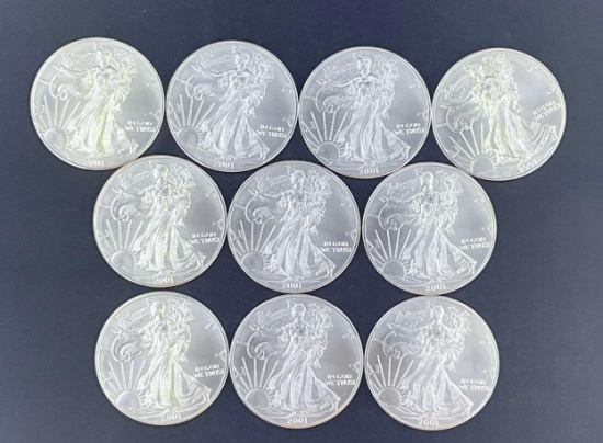 10 2001 Walking Liberty Silver Dollars