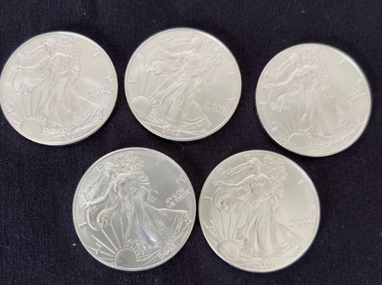 5 2002 Walking Liberty Silver Eagles