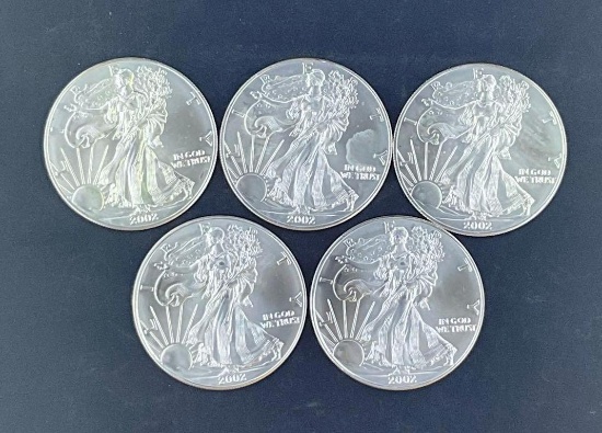 5 2002 Walking Liberty Silver Eagles