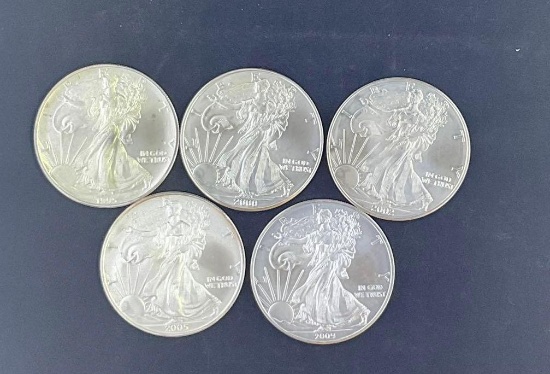 5 Walking Liberty Silver Eagles