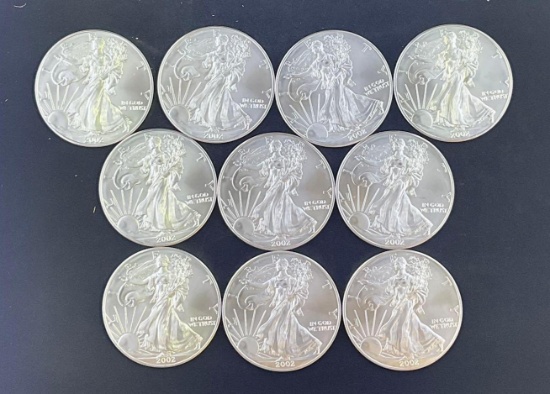10 2002 Walking Liberty Silver Eagles