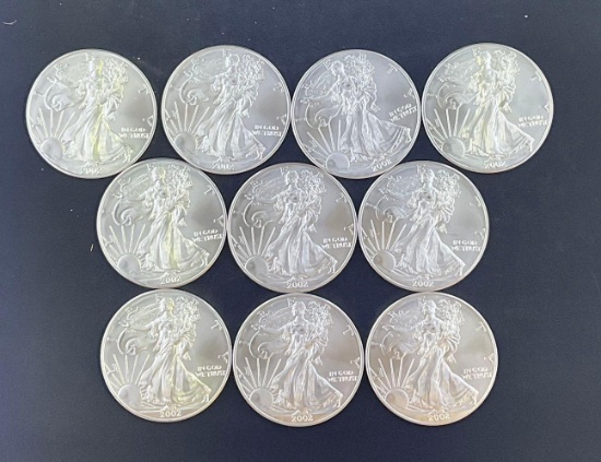 10 2002 Walking Liberty Silver Eagles