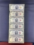 1 Lot of 6 $2 Bills