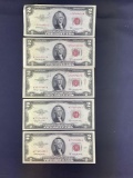 1 lot of 5 1953 C $2 Red Notes
