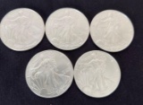 5 2002 Walking Liberty SIlver Eagles