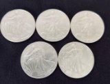 5 2002 Walking Liberty SIlver Eagles