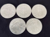 5 2002 Walking Liberty SIlver Eagles