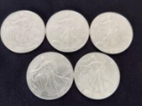 5 2002 Walking Liberty SIlver Eagles