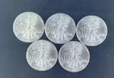 5 2002 Walking Liberty Silver Eagles