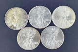 5 Walking Liberty Silver Eagles