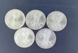 5 Walking Liberty Silver Eagles