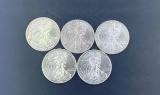 5 Walking Liberty Silver Eagles