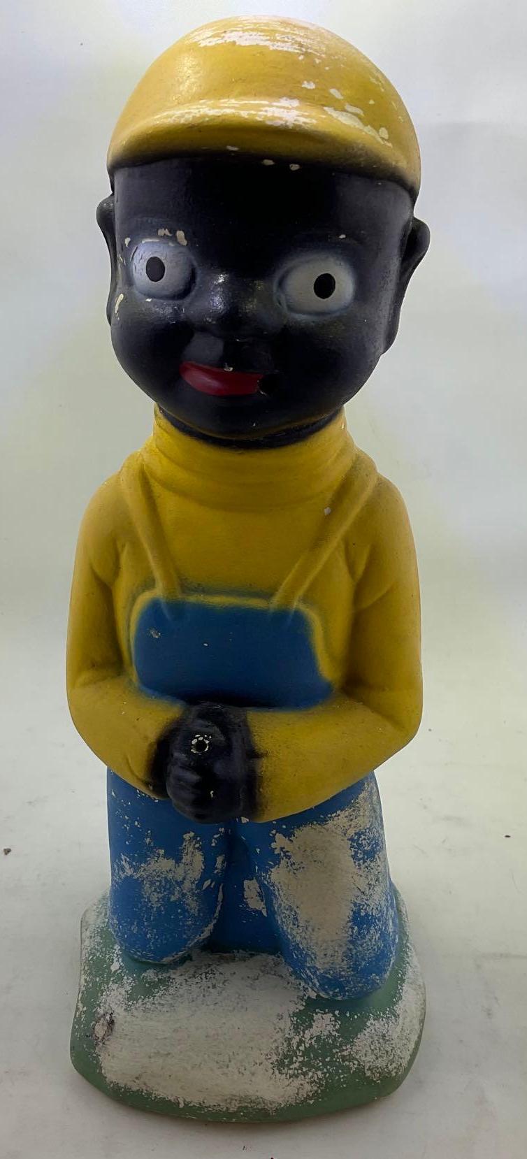 Black Americana Chalkware Boy Statue Fishing