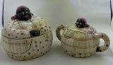 Vintage Black Americana 4 Piece Set lids included on Sugar dish and Biscuit Jar