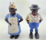 Pair of Cast Iron Banks Blue Mammy and Blue Uncle Moses