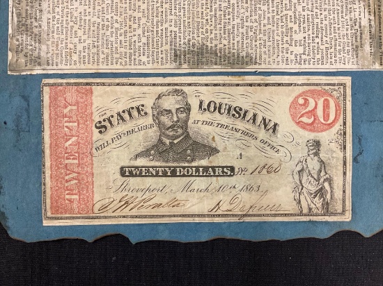 1863 Louisiana Issue Twenty Dollar