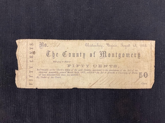 Montgomery County, VA Fifty Cents Note