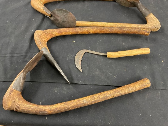 Group of hand-made farming tools