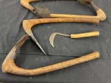 Group of hand-made farming tools