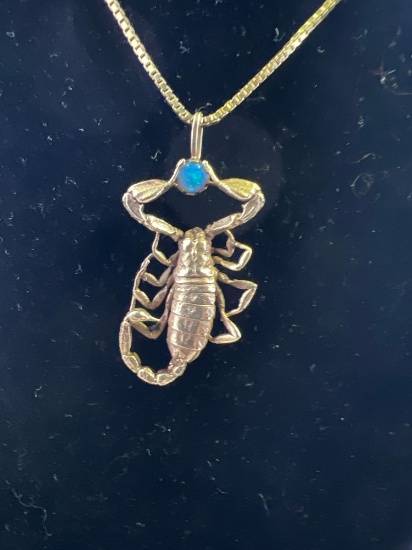 Gold Plated Scorpion Pendant with Fiery Opal