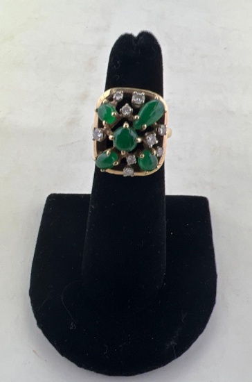 14 K Yellow Gold Emerald and Diamond Cocktail Ring