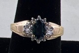 Ladies Blue Topaz and Diamond Ring in 14K Yellow Gold