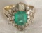 14K Yellow Gold Natural Emerald and Dimond Ring