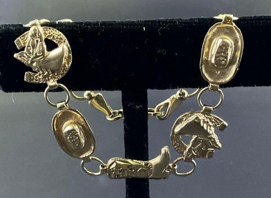 10K Yellow Gold Western Themed Charm Bracelet