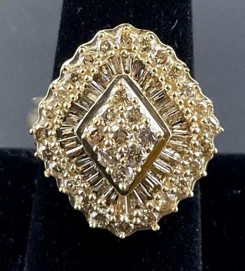 10K Yellow Gold and Diamond Art Deco Cocktail Ring