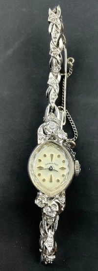 14K White Gold Hamilton Ladie's Watch with Diamonds