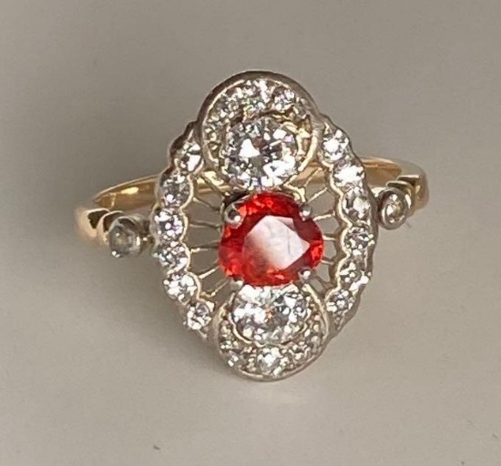 10K Yellow Gold Diamond and Red Sapphire