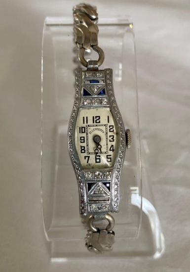 1930's Art Deco Style Olendorff Ladie's Watch with Diamond Chips