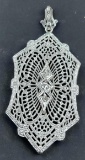 14K White Gold and Diamond Filigree Pendant